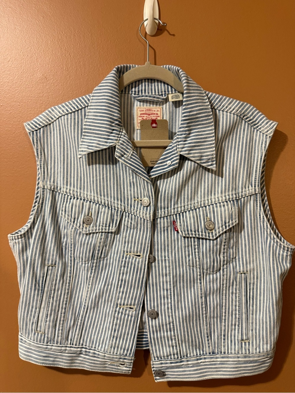 Levi's White and Blue Striped Denim Vest